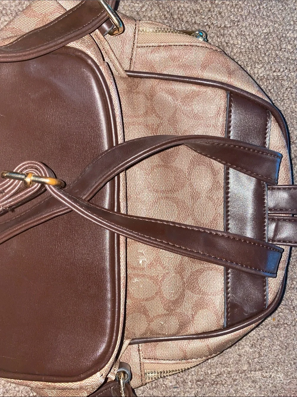 Coach Mini Backpack Signature Canvas with Black Trim and Gold Hardware